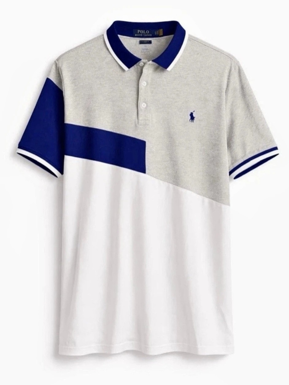 Polo Ralph Lauren Men’s XL Classic Fit Colorblock Polo Shirt Gray Navy White